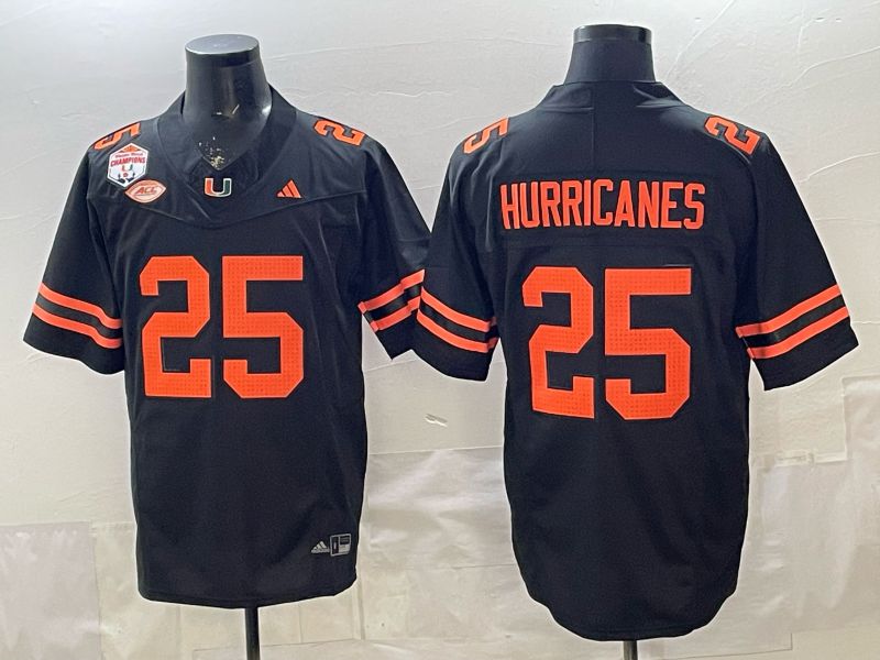 Men 2026 Miami Hurricanes #25 Hurricanes Black 3th generations Limited NCAA Jersey 09